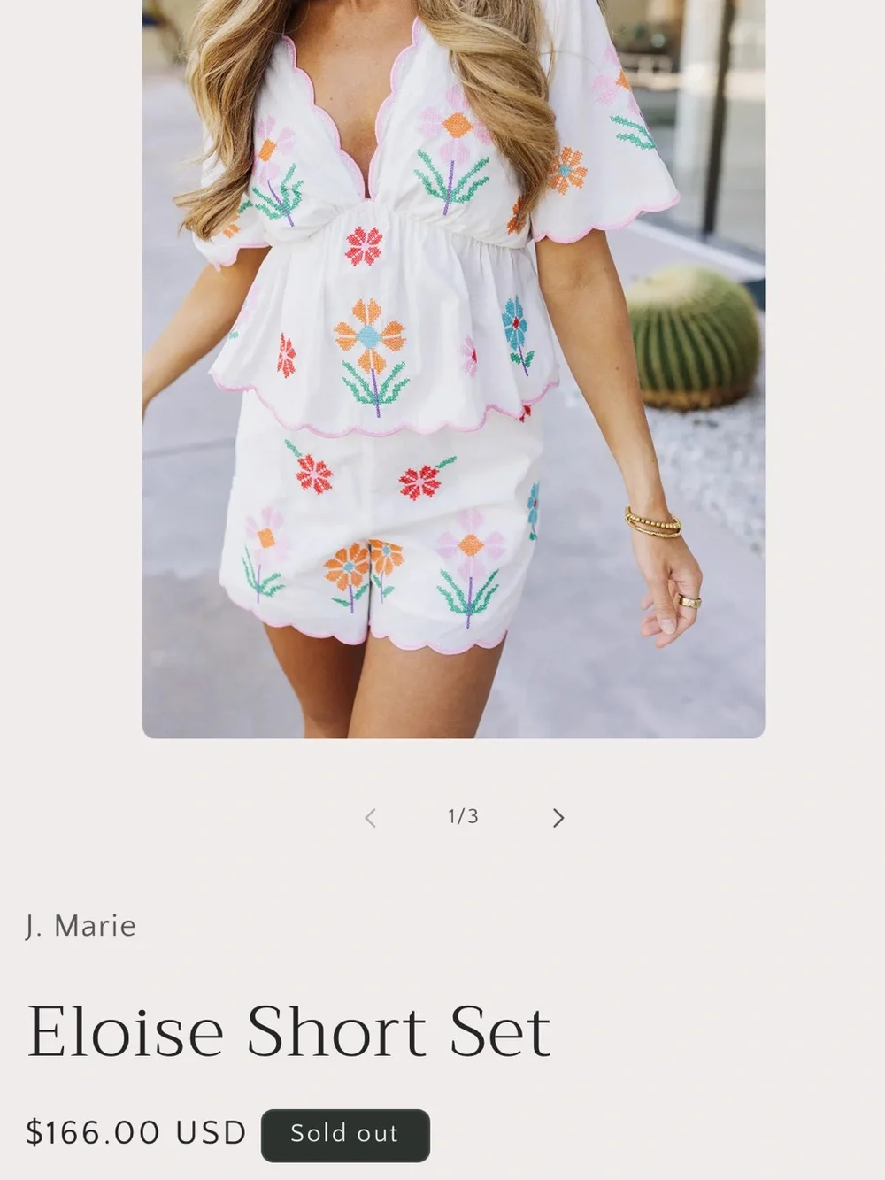 J.Marie Short Set Eloise White Floral Embroidered Top and Shorts - Picture 2 of 13